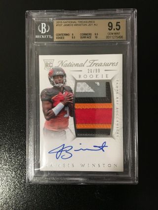 Jameis Winston 2015 National Treasures Rpa /99 Rookie Auto Patch 5 Color Bgs 9.  5