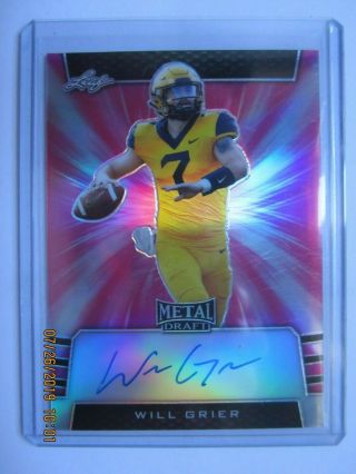 Will Grier 2019 Leaf Metal Draft 10/20 Pink Rookie Autograph - Nfl Panthers