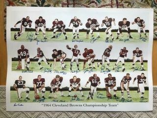 Cleveland Browns 1964 Championship Team Signed 24x34 Litho 25 Sigs Jim Brown