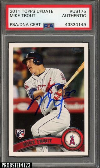 2011 Topps Update Us175 Mike Trout Angels Rc Rookie Signed Auto Psa/dna