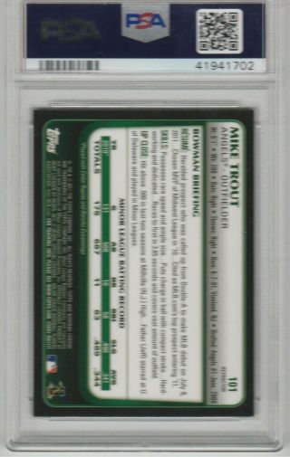 2011 Bowman Chrome Draft Refractor 101 Mike Trout Rookie Card PSA 10 Angels MVP 2
