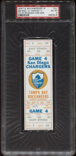 1976 Tampa Bay Buccaneers First Nfl Regular Season Home Full Ticket Psa 8 Pop 2