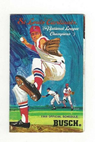 1969 St.  Louis Cardinals Tri Fold Pocket Schedule 1968 N.  L.  Champs Busch Beer