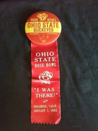 Vintage 1985 Rose Bowl Ohio State Buckeyes Football Pin Back With Ribbon