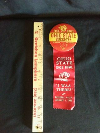 Vintage 1985 Rose Bowl Ohio State Buckeyes Football Pin back with Ribbon 3