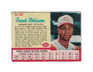 1962 Post Cereal Baseball 122 Frank Robinson Cincinnati Reds Vg/ex