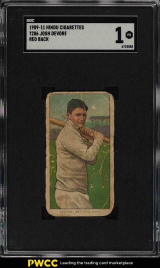 1909 - 11 T206 Josh Devore Hindu Red Sgc 1 Pr (pwcc)
