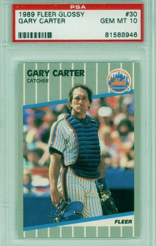 1989 Fleer Glossy Gary Carter 30 Psa 910 Gem Mt Hof York Mets Expos