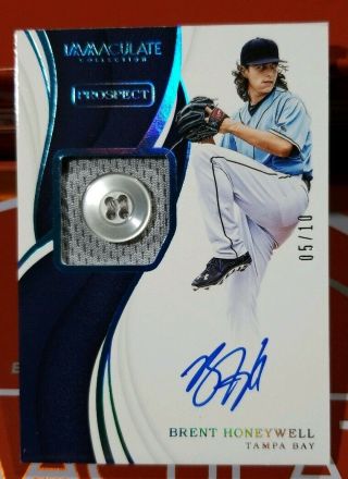 2019 Panini Immaculate Rc Brent Honeywell Auto Button Patch /10 Tampa Bay Rays