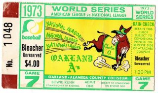 1973 World Series Game 7 Clincher Ticket Stub Ny Mets @ Oakland Athletics A 