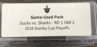 2018 Anaheim Ducks vs San Jose Sharks Stanley Cup Playoffs Game Hockey Puck 6
