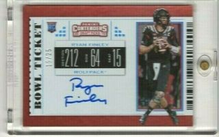 2019 Ryan Finley Contenders 107 Rc Bowl Ticket Variation Autograph,  Ed.  19/25