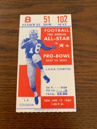 1960 Nfl Pro Bowl Ticket Stub,  10 Annual All Star East Vs West