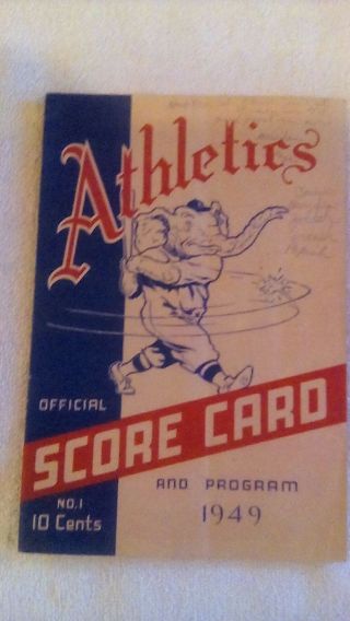 Vintage Athletics Official Score Card 1949 Vs Cleveland
