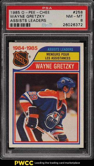 1985 O - Pee - Chee Hockey Wayne Gretzky Assists Leaders 258 Psa 8 Nm - Mt (pwcc)