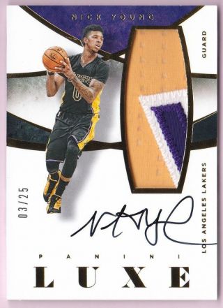 Nick Young 2014 - 15 Panini Luxe Patch Auto 03/25 Lakers