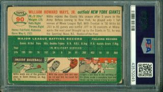 Willie Mays 1954 Topps 90 PSA 2 Hall of Fame Legend - Just Graded 2