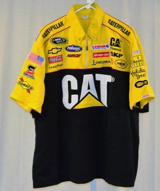 Vintage Jeff Burton Cat Rcr Embroidered Race Nascar Pit Crew Shirt.  Size Xl