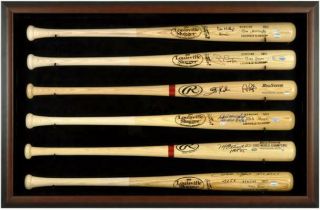 Baseball Bat Display Case With Brown Wood Frame For 6 Bats - Fanatics