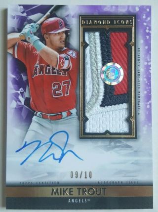 2019 Topps Diamond Icons Mike Trout Jumbo Patch Auto 09/10 From 1000th Mlb Game