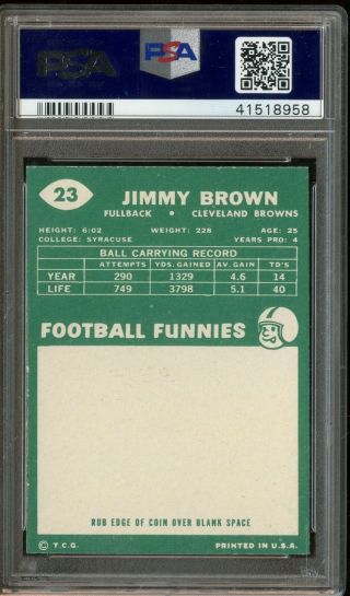 1960 Topps Football 23 Jim Brown Cleveland Browns HOF PSA 6 EX - MT 2