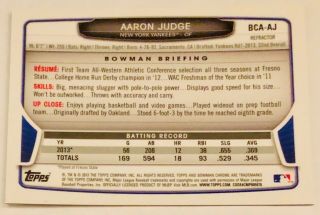 2013 Aaron Judge Bowman Chrome Draft Picks Auto Refractor True Rookie Card 2