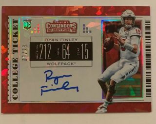 2019 Contenders Draft Picks Ryan Finley College Ticket Auto /23 Cracked Ice Rc