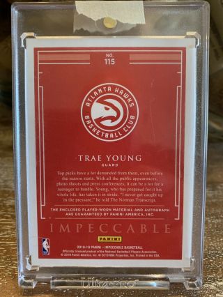 2018 - 19 Panini Impeccable Elegance Trae Young RPA RC Rookie Patch AUTO /25 2