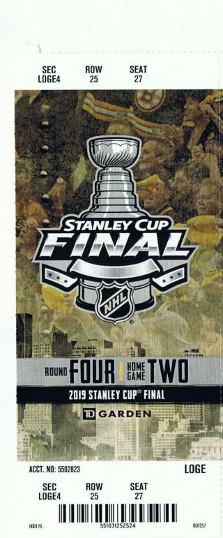2019 Nhl Stanley Cup - Boston Bruins Vs St Louis Blues Game 2 Ticket Stub 5/29