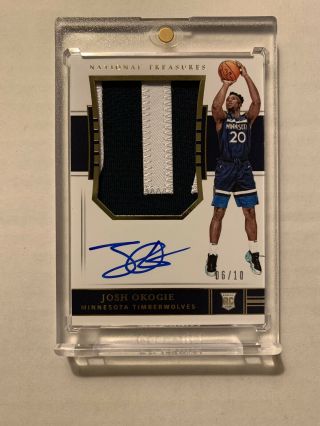 2018 - 19 Josh Okogie National Treasures Gold Rookie Patch Auto Rc Rpa 06/10 Nt