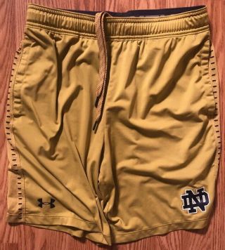 Notre Dame Football Team Issued Under Armour Shorts Gold Medium