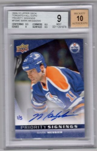 Mark Messier 2009 - 10 Upper Deck Priority Signing Autograph 1/5 Bgs 9.  0 W/10 Auto