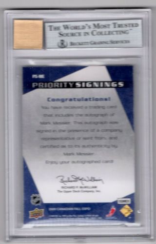 MARK MESSIER 2009 - 10 UPPER DECK PRIORITY SIGNING AUTOGRAPH 1/5 BGS 9.  0 w/10 AUTO 2