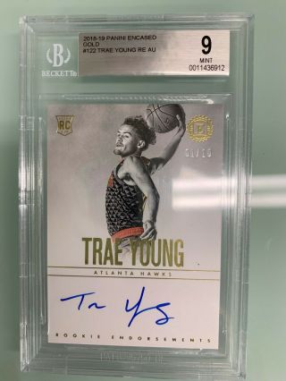 Trae Young Rc 2018 - 19 Panini Encased Rookie Endorsements Auto 1/10 Bgs 9/10