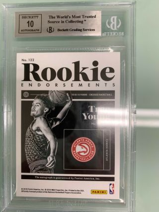 Trae Young RC 2018 - 19 Panini Encased Rookie Endorsements Auto 1/10 BGS 9/10 2