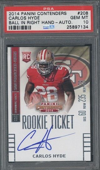 2014 Contenders Carlos Hyde Rookie Ticket Auto/autograph Rc 49ers Psa 10