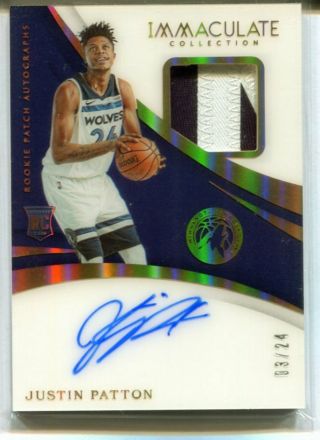 2017 - 18 Panini Immaculate Rc 132 Justin Patton Jersey Numbers Auto Patch 03/24