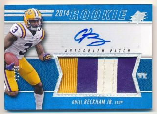 Odell Beckham Jr.  2014 Spx Rc Blue Autograph Jumbo 3 Color Patch Auto Sp 32/50