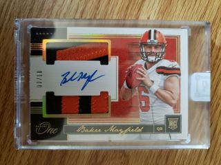 2018 Panini One Baker Mayfield Rd 3/10 Dual Patch Auto Rookie