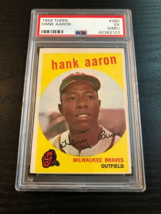 1959 Topps 380 - Hank Aaron - Psa 5 Ex (mc) - Hof - Milwaukee Braves -
