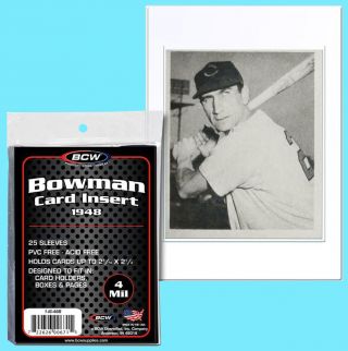 25 Bcw 1948 Bowman Card Insert 4 Mil Soft Sleeves Clear Archival Poly Baseball