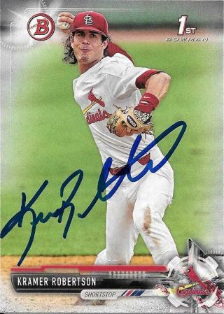 Kramer Robertson Signed 2017 Bowman Baseball - St.  Louis Cardinals - Autograph