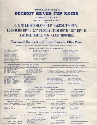 1947 Detroit Silver Cup Program (folder),  Unlimited Hydroplanes