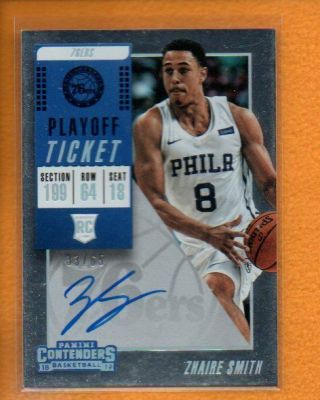 Zhaire Smith 2018 - 19 Contenders Rookie Playoff Ticket Rc Auto /65