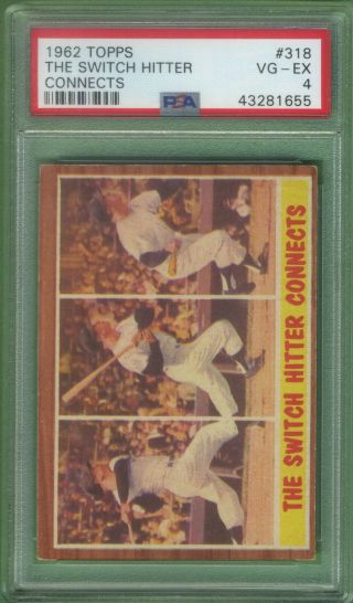 1962 Topps 318 The Switch Hitter Connects Mickey Mantle Hof Yankees Vg - Ex Psa 4