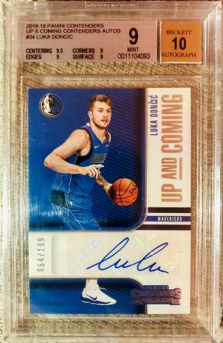 2018 - 19 Contenders Up & Coming Luka Doncic Mavericks Rc Bgs 9 Auto 10 /199