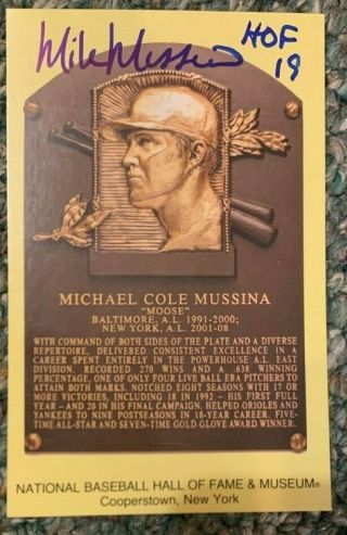 Mike Mussina Signed Autograph Hall Of Fame Plaque Hof Postcard Auto Proof