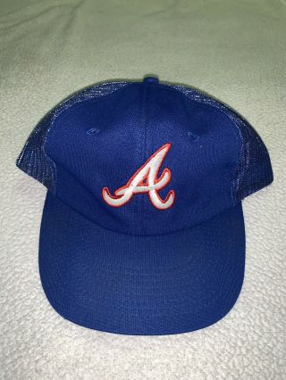 Vtg Atlanta Braves Blue Snapback Hat Cap Adjustable Mesh Trucker Usa