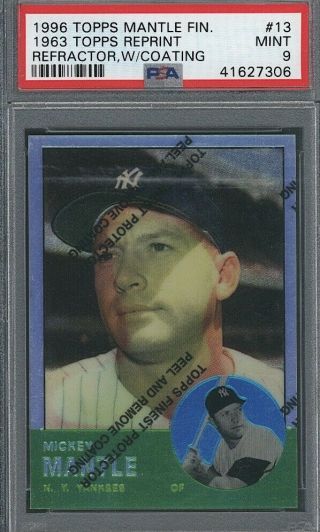 1996 Topps Finest Mickey Mantle 1963 Reprint Refractor W/coating Yankees Psa 9