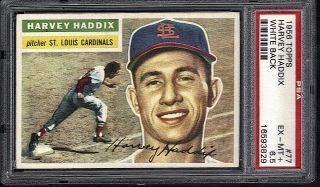 1956 Topps 77 Harvey Haddix St Louis Cardinals Psa Ex/mt,  6.  5 Wb